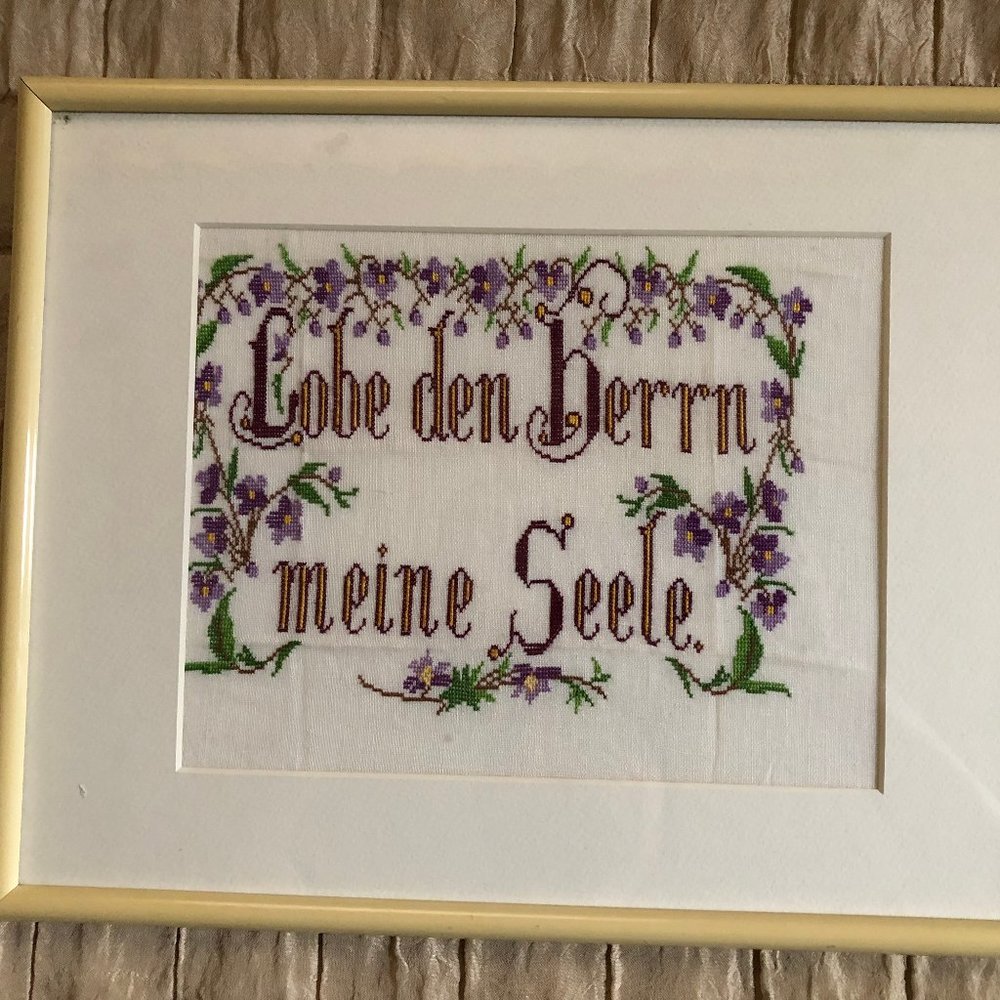 Framed wall decor cross-stitch needlework embroidery small